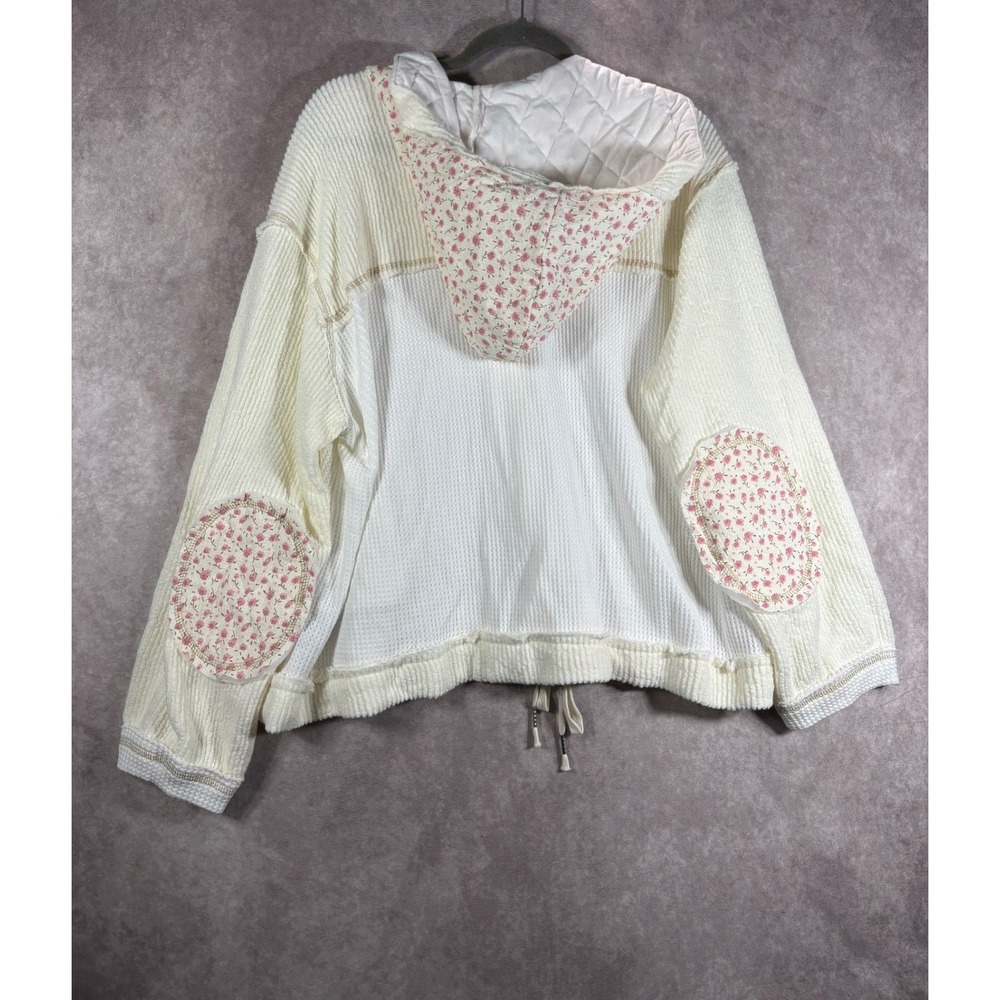 POL Jacket Women M White Floral Waffle Knit Mixed Media Boho Shacket Cottagecore - Picture 4 of 9